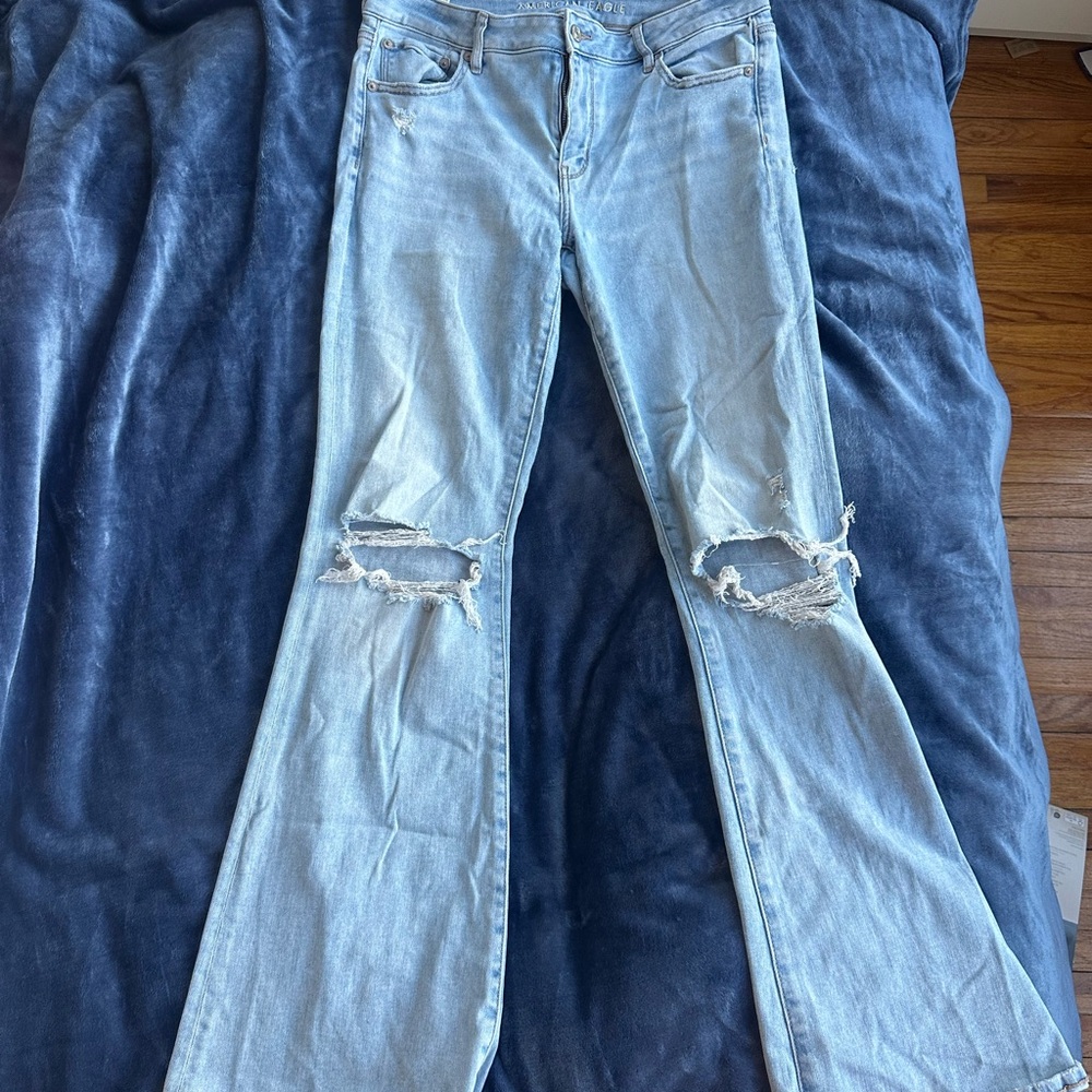 American Eagle Outfitters Light Blue Distressed Flare Jeans
